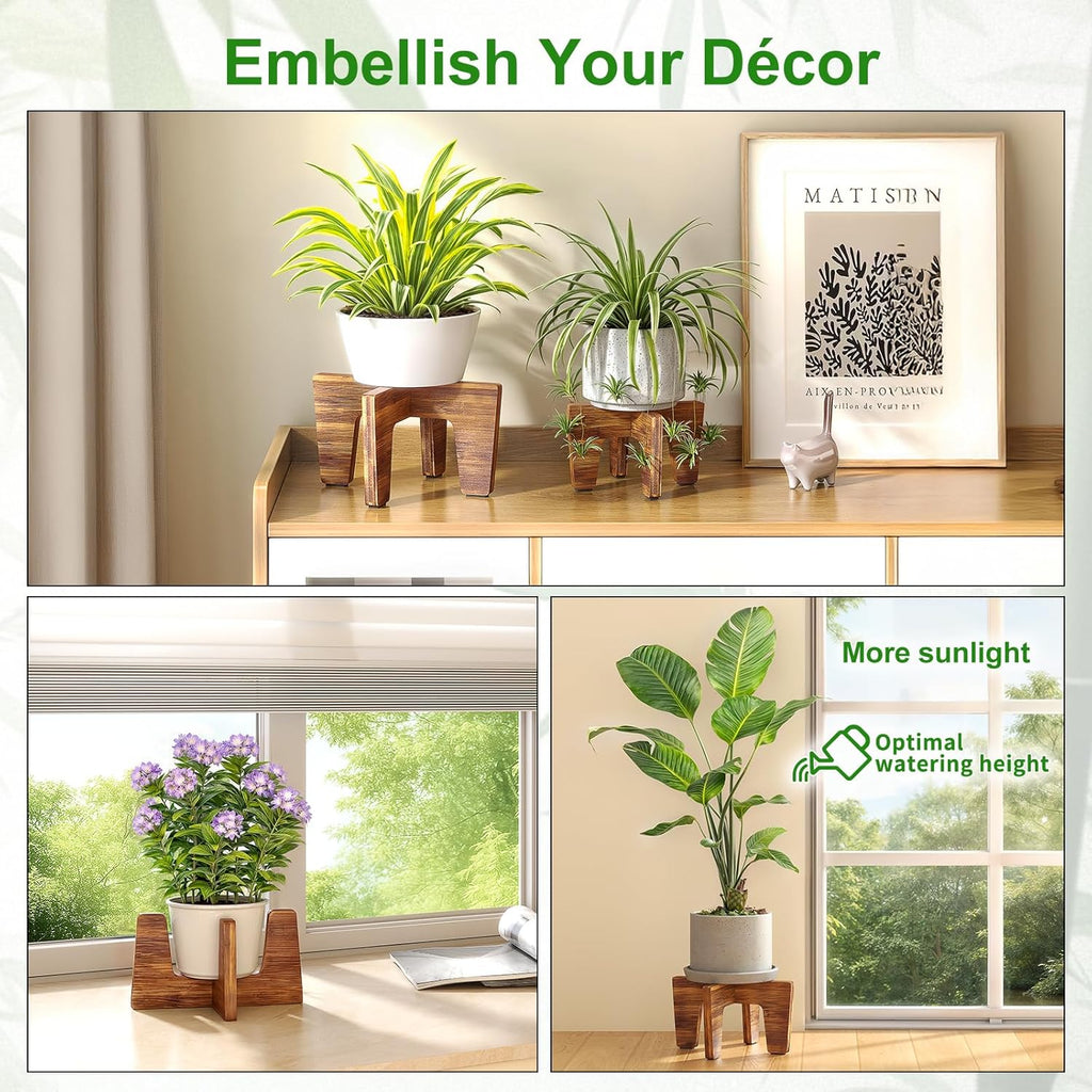 Plant Stands Indoor Outdoor, Plant Risers for Inside Pots Sturdy Short Plants Holder, Flower Pot Stand for Indoor Plants, Small Single Floor Plant Bamboo Display Stand (Brown 12“ (2 pack))