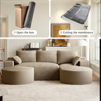 108" U-Shaped Couches for Living Room,Comfy Fluffy Cloud Sectional Couch with Curved Ottoman, Modern Plush Corduroy Deep Seat Modular Sectional Sofa for Small Spaces, Light Brown