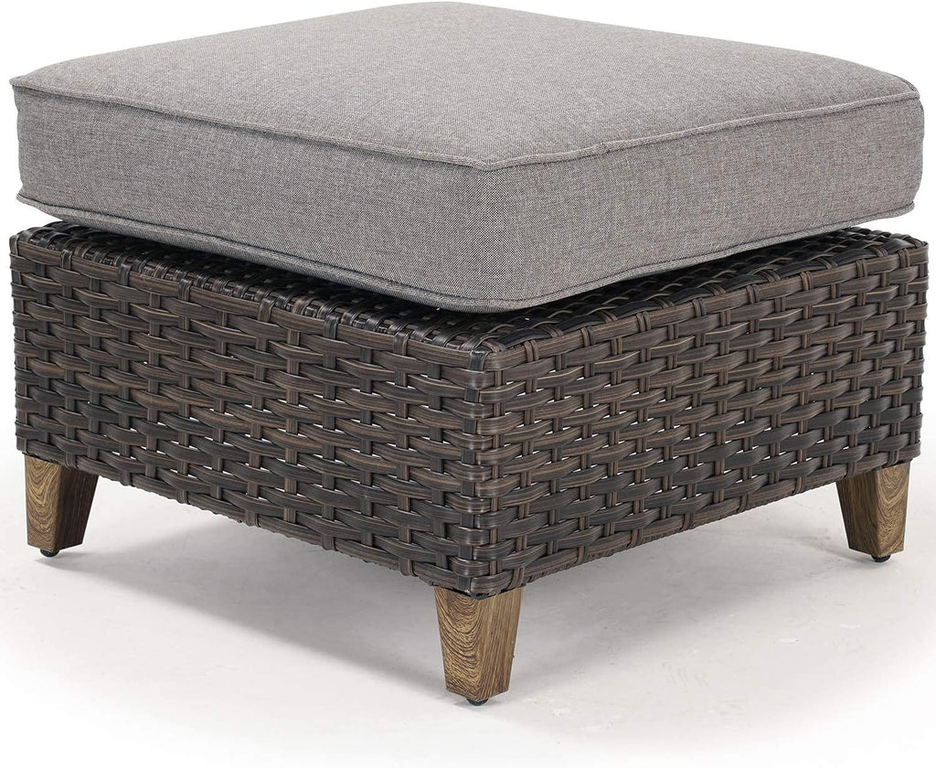 Grand patio Outdoor Patio Ottoman Footstool Rest with Premium Fabric Soft Removable Cushion Wicker Ottoman Seat for Garden Yard Lawn Poolside, Dark Brown