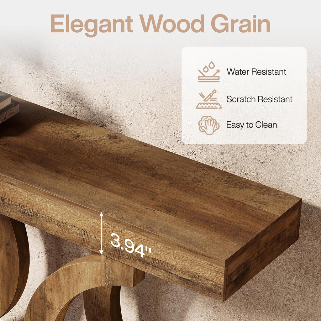 Tribesigns 43-Inch Farmhouse Curved Console Entryway Table for Living Room | 2 Tier Diaplay Space, Unique Curved Base, Adjustable Leg Pads, Sofa Table Behind the Couch,Thickened Sturdy Tabletop