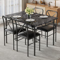VECELO 5-Piece Dining Table Set for 4 with Upholstered Chairs, Pure Black | Faux Marble Tabletop, Space-Saving, for Kitchen, Breakfast Nook