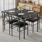 VECELO 5-Piece Dining Table Set for 4 with Upholstered Chairs, Pure Black | Faux Marble Tabletop, Space-Saving, for Kitchen, Breakfast Nook