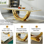 Henf 95 Inch White Faux Marble Dining Room Table for 4 6 8 10, Modern Gold Kitchen Table with U-Shape Stainless Steel Pedestal, Luxury Large Rectangle Dinner Tables for Kitchen, Dining Room