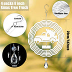 4Pack 8inch Sublimation Wind Spinner Blanks 3D Aluminum Metal Wind Sculpture Kinetic Spinners for Yard Garden Indoor Art Sublimation Christmas Ornament Hanging Decoration (Xmas Tree Truck)