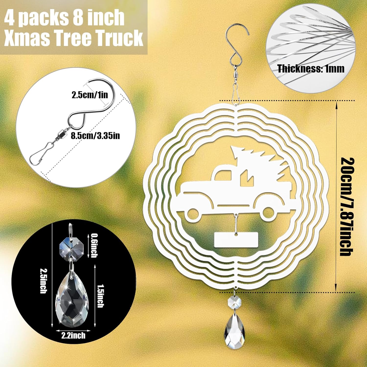 4Pack 8inch Sublimation Wind Spinner Blanks 3D Aluminum Metal Wind Sculpture Kinetic Spinners for Yard Garden Indoor Art Sublimation Christmas Ornament Hanging Decoration (Xmas Tree Truck)