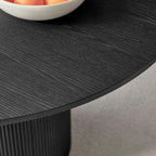 Furniturebox UK Dining Table - 'Penrose' Black 120cm 4-6 Seat Round Wooden Pedestal Dining Table - Melamine Veneer - Slatted Wood Pillar Leg - Modern Scandi Japanese Style Dining Furniture (Black)
