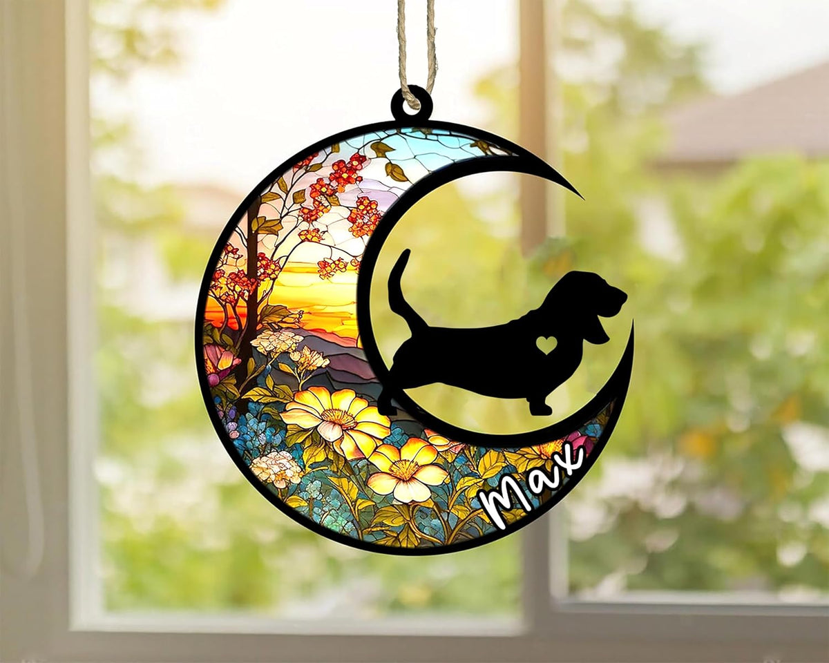 Personalized Dog Memorial, Custom Name Basset Hound Dog Christmas Ornament with Name, Custom Breeds, Pet Loss Light Catcher, Gifts for Lovers Loss of Pet Sympathy on Mothers Day Christmas