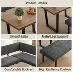 HIPIHOM 3-Piece Corner Dining Table Set with Bench, 67 Inch Space-Saving Breakfast Nook for Kitchen & Dining Room (Walnut Table & Grey Bench)