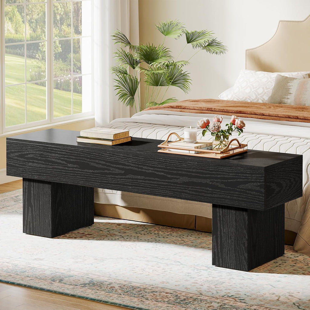 Tribesigns 63“ Extra Long Entryway Bench, Indoor End of Bed Bench for Bedroom, Farmhouse Wooden Shoe Seat Dining Bench for Dining Room, Living Room, Hallway, Black