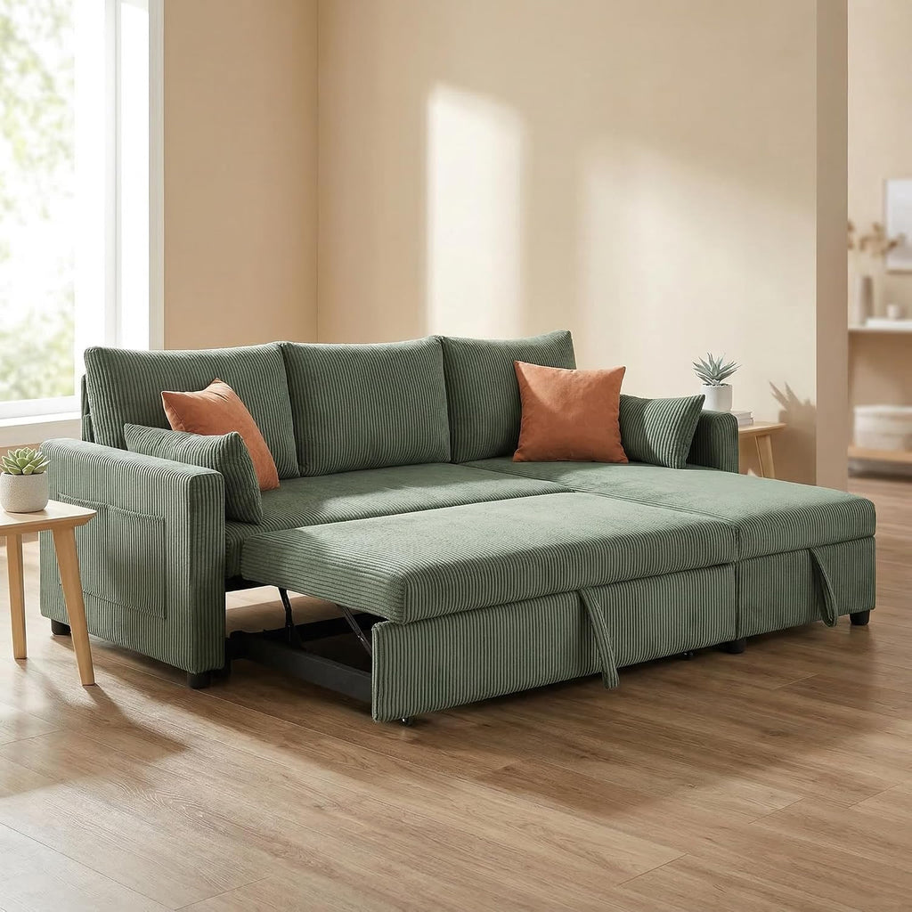 Ball & Cast 86" Sectional Sleeper Sofa Bed Pull Out Couches for Living Room | L Shaped Convertible Pull Out Sofa Bed with Reversible Storage Chaise and Side Pocket, 3-Seat Sofa for Small Space Apartment