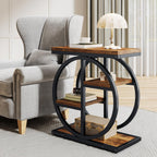 End Tables for Living Room, 4-Tier Narrow Side Table with Storage Space, Wood Slim Sofa Side Table with Geometric Metal Frame, Industrial Skinny Nightstand and Bedside Table, Rustic Brown