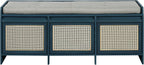 SOFTSEA 48" Shoe Storage Bench with Cushion, 2-Tier Entryway Bench with 3 Rattan Storage Drawers & Lift Top Storage, Retro Shoe Cabinet for Hallway, Bedroom, Living Room, Navy