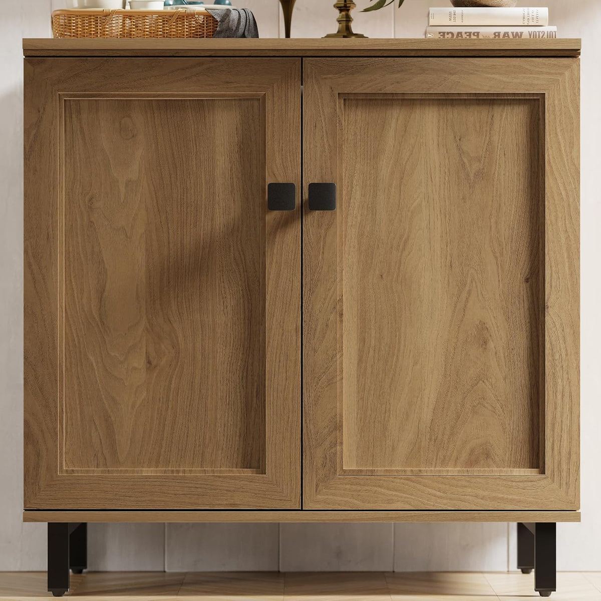 FENSULN Buffet Sideboard Cabinet Farmhouse Modern 3 in1 Storage Cabinet with Adjustable Shelves for Kitchen, Coffee Bar, Living Room, Oak