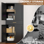 Metal Cabinet, 71” Garage Storage Cabinet with Doors and Adjustable Shelves (Black, 1 Drawer)