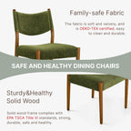 KISLOT Dining Chairs Set of 2, Ergonomic Upholstered Wood Chairs, Green | Mid Century Modern Dining Room Chairs, Ergonomic Farmhouse Kitchen Chairs with Solid Rubber Wood Frame, Antique Walnut Leg