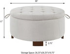 30'' Round Ottoman with Storage, Oversized Ottoman Coffee Table with Reversible Lid and Wooden Legs, Boucle Upholstered Tufted Footstool, Dual-Purpose Seat & Table for Living Room Bedroom, Beige