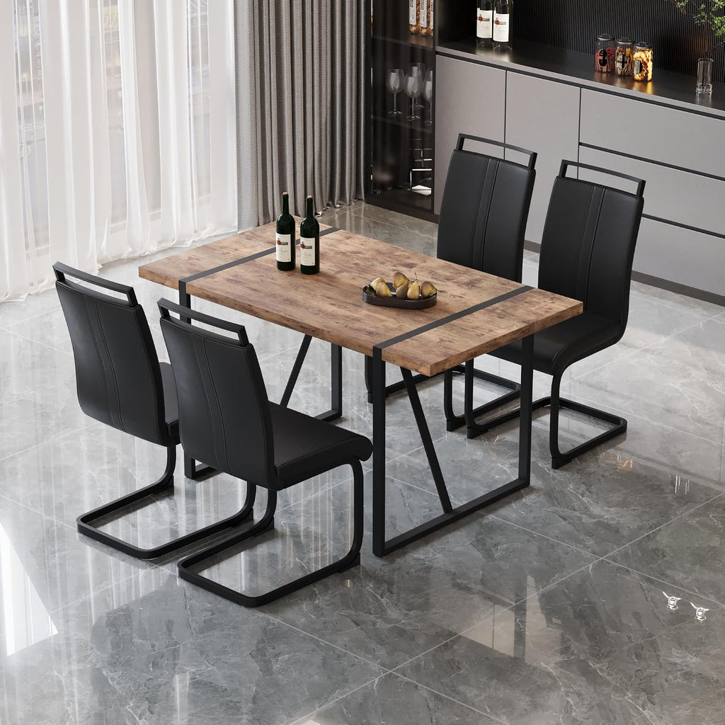 Modern Dining Table Set for 4, Wooden Kitchen Table and Chairs Set,5 Piece Dining Table Set with 1 MDF Table and 4 Upholstered Dining Chairs,55" Rectangle Kitchen Table Set for Apartment