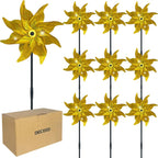 10 PCS Reflective Pinwheels for Yard and Garden Bird Devices Pre-Installed Sparkly Wind Spinner Deterrent to Scare Birds Away from Yard Patio Farm (Yellow)
