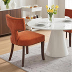 Mid Century Modern Farmhouse Dining Chairs Set of 4, Linen Upholstered with Curved Backrest & Copper Nail Trim, Hardwood Frame, Orange