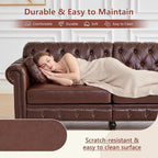 ORRD Chesterfield Small Loveseat, High Back Modern Faux Leather Couch with Button Tufted, Nailhead Trim, Rolled Arms, Extra Round Cushion – Classic Sofa for Living Room, Lounge, or Office, Dark Brown