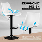 STOOLINK Adjustable Bar Stools Set of 2, Faux Leather Bar Stools with Back | Swivel Bar Chairs with 7.3" Footrest, Counter Height Bar Stools for Kitchen Island, Bistro, 17.5" Wide Seat, White
