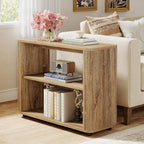 Tribesigns Narrow Side Table, 3-Tier End Table for Living Room, Small Fluted Nightstand with Storage Shelves, Farmhouse Bedside Table for Bedroom, Small Spaces, Sofa Couch, Natural