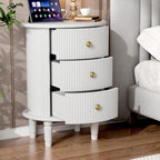 Round End Table with Charging Station, Wood Side Table with Storage for Small Spaces, White Nightstand with 3 Drawers, Couch Side Cabinet Bedside Table for Living Room/Bedroom/Corner