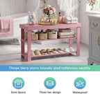 SMIBUY Bamboo Shoe Rack Bench, 3-Tier Shoe Organizer Storage Shelf for Entryway Hallway Bathroom Living Room (Pink)