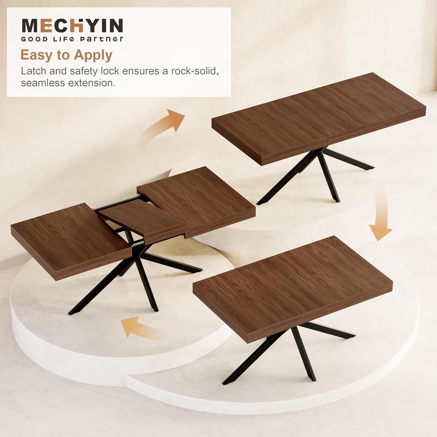 MECHYIN Extendable Dining Room Table for 4 6 8, 55"-70.9" Large Rectangle Kitchen Table,Wood Expandable Dining Table with Hidden Leaf & Storage, Space Saving, for Kitchen Dining Living Room, Walnut