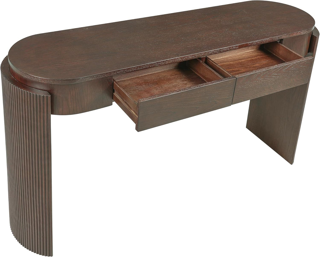 LKTART 55" Sofa Table with Oval Top and 2 Drawers, Entryway Console Table with Fluted Design for Hallway,Foyer,Entry and Living Room (Easy Assembled Espresso)