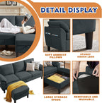 4 Piece Convertible Sectional Sofa Set, Modern Linen Small L Shaped Couch with Reversible Chaise, 3-Seater Sofa & Loveseat & Armchair for Living Room, Office, Apartment, Dark Grey