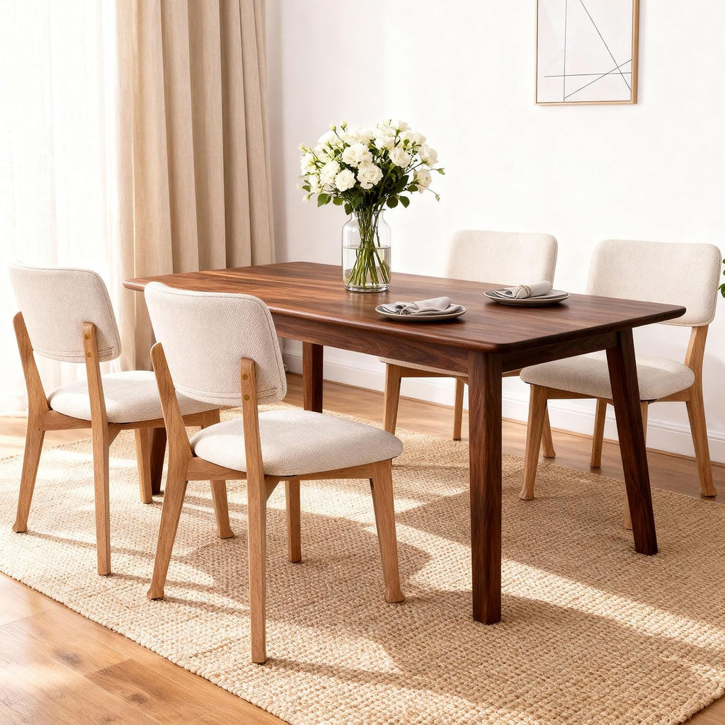 Wooden Dining Chairs Set of 2, Mid Century Modern Kitchen Chairs with Fabric Upholstered and Curved Backrest for Dining Room, Restaurant/Cafe, 300LBS Capacity, Natural