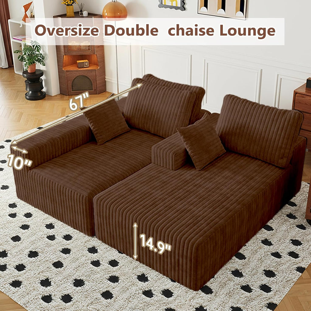 108" Brown Modular Sectional Cloud Couch for Living Room Deep Seat L Shapes Couch with Oversized Chaise Lounge, Comfy Memory Foam Flannel Fabric Sofa for Bedroom Apartment