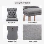 Grey Mid Century Modern Dining Chairs Set of 4, Linen Upholstered Kitchen & Dining Room Chairs with Nailhead Trim & Solid Wood Legs, Elegant Sillas De Comedor (Grey, 4 Pcs)