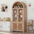 Patikuin Tall Arched Cabinet, Arched Pantry Cabinet with 4 Doors & 6 Open Shelves, 71 Inch Farmhouse Kitchen Arched Cabinet for Living Room, Dining Room, Kitchen Bathroom