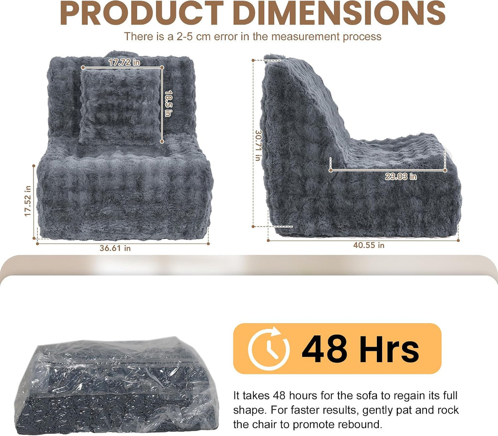 Bean Bag Chair for Adults, Giant Bean Bag Chair with Pillow, Oversized Chaise Lounge Chair Indoor with Soft Faux Fur for Living Room Bedroom or Reading Nook
