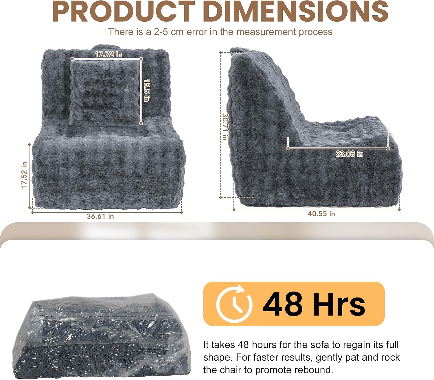 Bean Bag Chair for Adults, Giant Bean Bag Chair with Pillow, Oversized Chaise Lounge Chair Indoor with Soft Faux Fur for Living Room Bedroom or Reading Nook