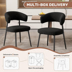 Dining Chairs Set of 4, Mid Century Modern Kitchen Chairs, Boucle Upholstered Dining Chair with Curved Backrest & Metal Legs for Kitchen Dining Room, Black