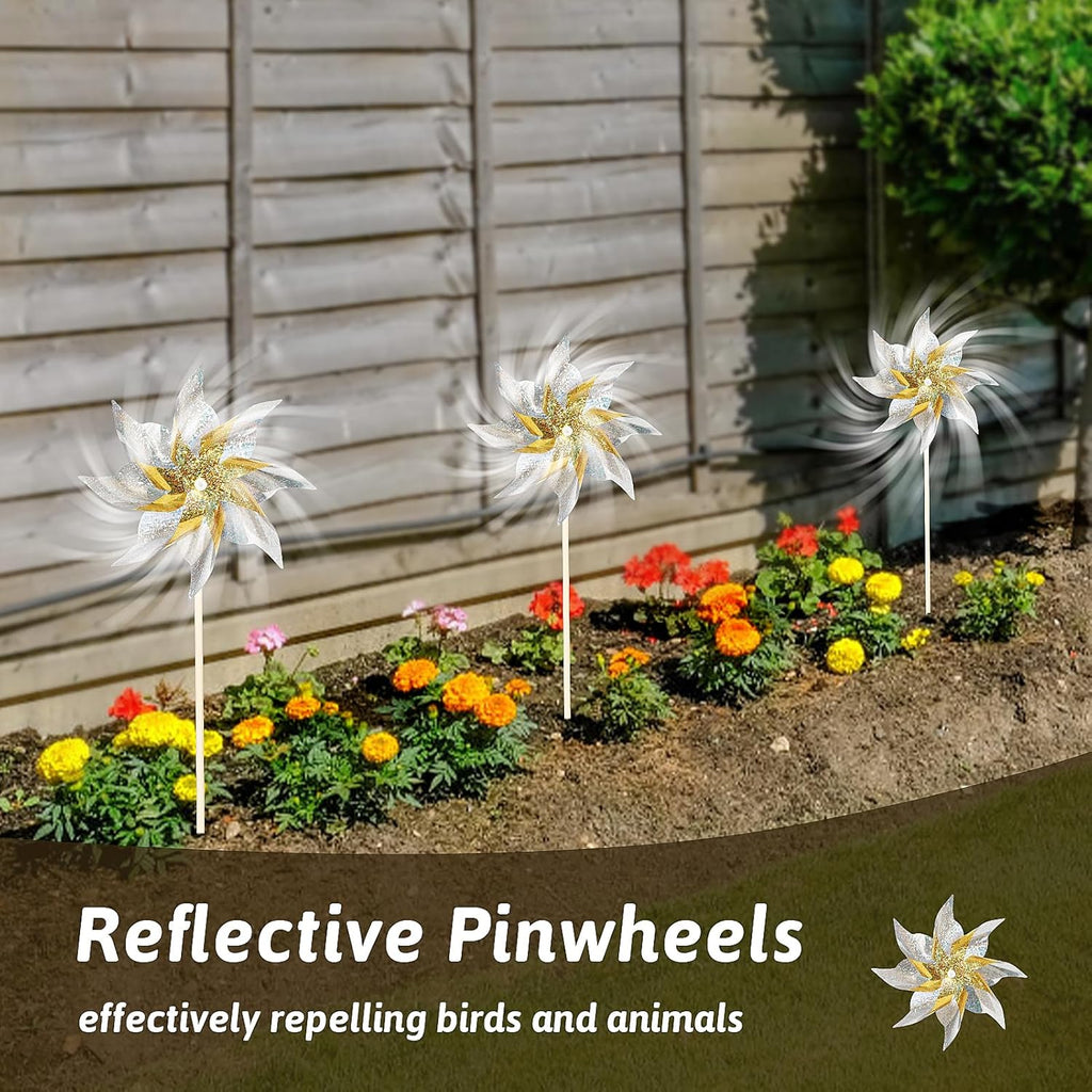 10 Pack Reflective Pinwheels for Yard and Garden,Wind Spinners Outdoor Bird Scare Devices,Sparkly Windmills for Garden Decor Scare Birds Away,Yard Wind Spinners for Outside Patio