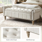 HULALA HOME Farmhouse Upholstered Storage Bench, End of Bed Bench with Vintage Button Tufted Design(Ivory)