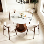 YYQ 45" Round Dining Table Set, Faux Marble Dining Table with 4 Dining Chairs Set, Tempered Glass Tabletop with Antique Brass Metal Base (45" Table with 4 Chairs)