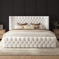 AMERLIFE Upholstered Queen Bed Frame with Wingback Headboard, Cream Velvet