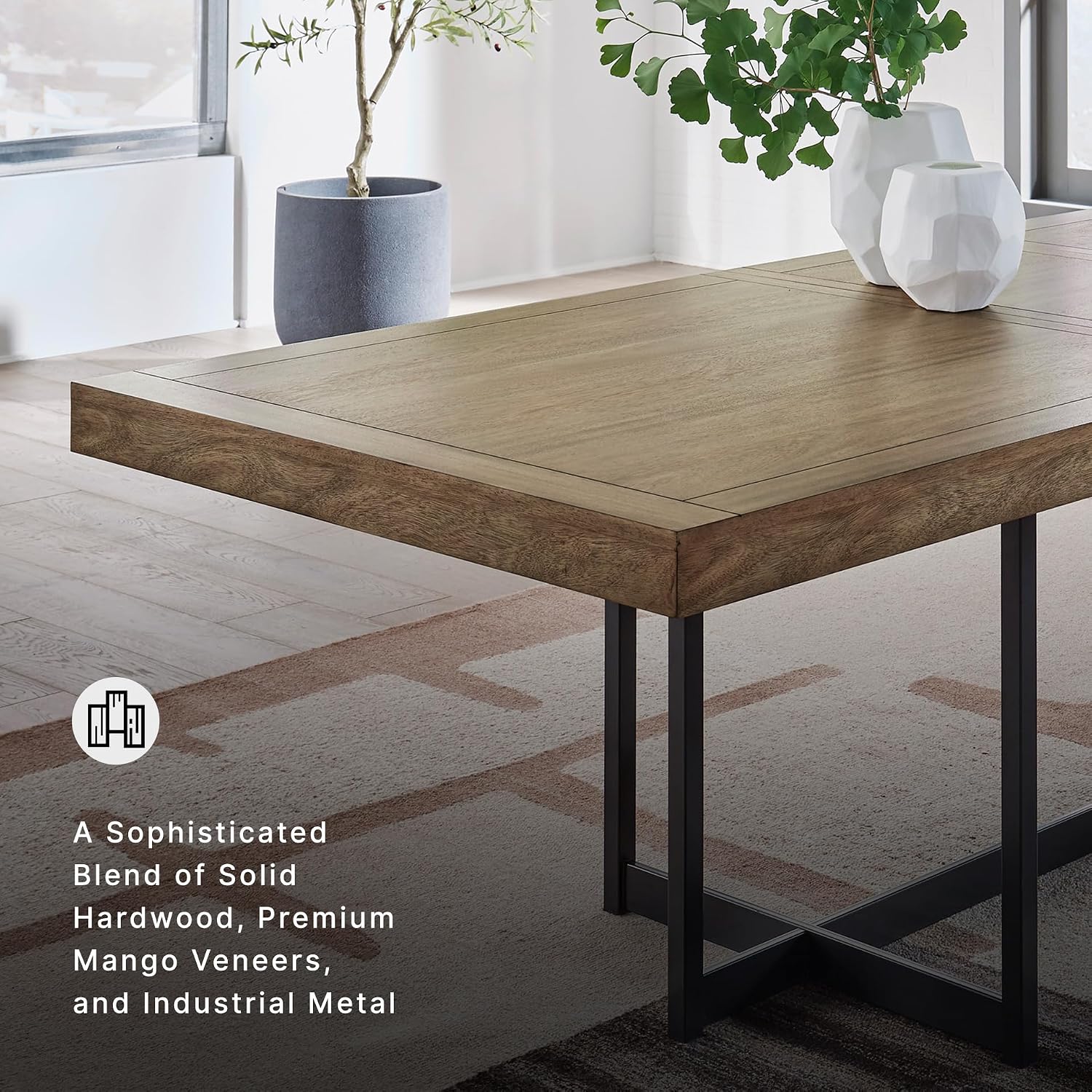 Signature Design by Ashley Tomtyn Casual Self Storing Leaf Dining Extension Table with Trestle Base, Light Brown