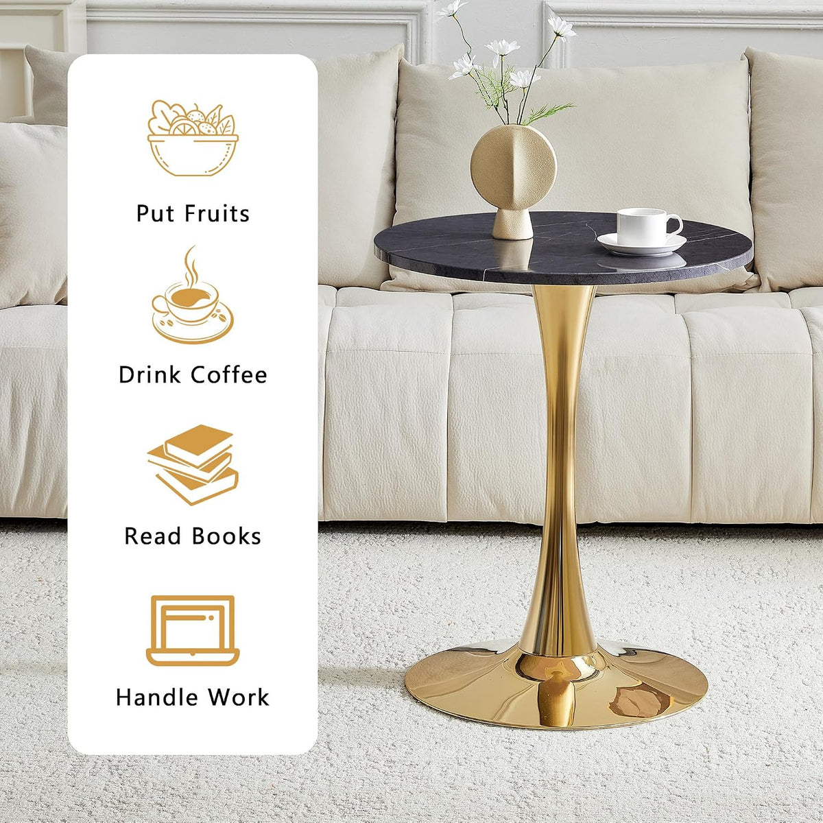 Round Dining Table, 23.6" Circle Tulip Table with Thickened Tabletop & Metal Pedestal, Mid Century Modern Bistro Table for Kitchen, Small Places, Living Room