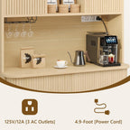 71'' Modern Kitchen Pantry Cabinet with Sliding Tambour Doors& Adjustable Shelves, Built-in Power Outlet, Food Storage Cabinet (Wood Color)
