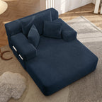 Chaise Lounge Chair Indoor, 60" Oversized Sleeper Couches W/Foldable Armrest Cloud Corduroy Upholstered Reading Chairs Floor Sofa Bed for Living Room No Assembly, Blue