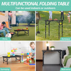 VINTEAM Camping Folding Table with Adjustable Height, Lightweight Portable Outdoor Picnic Table, BBQ Grill Side Table, Durable Aluminum Frame, MDF Desktop for Camping, Fishing, RV, Beach (Black) | Max Load 30kg MDF Surface Easy to Clean, Lightweight