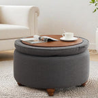 24'' Round Ottoman Coffee Table with Storage, Upholstered Tufted Ottoman with Flip Tray, Solid Wood Legs for Living Room, Bedroom, Dark Grey