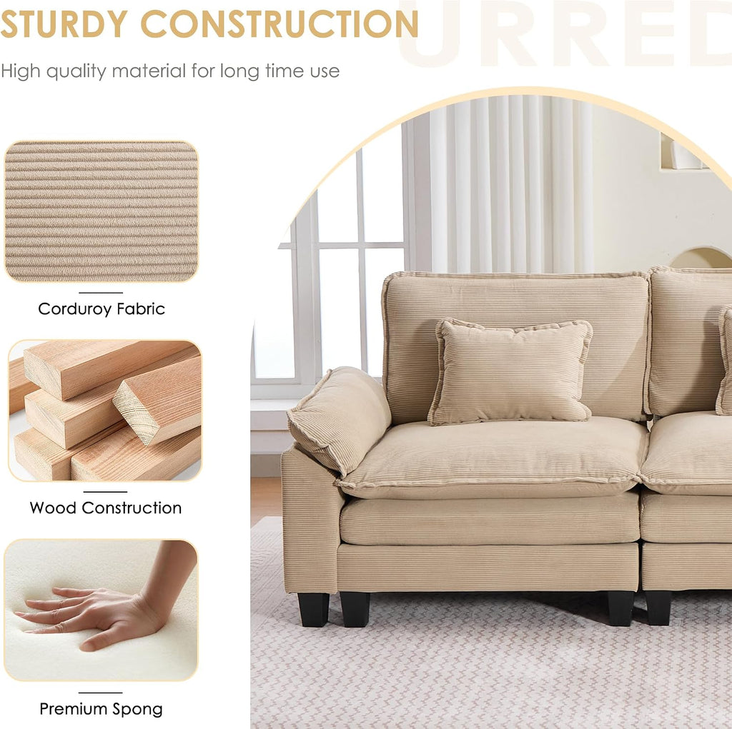 URRED Oversized Modular Sectional Sofa，Solid Khaki：122" U Shaped | Modern Comfy Cloud Couch with Movable Ottoman and Pillow, Deep Seat Couches for Living Room, Bedroom or Apartment