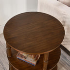 Round End Table with Storage Shelf, 19.7" High Sofa Side Table- with Bamboo Design, 3-Tier Beside Tables, Modern Telephone Tables- for Living Room, Corner, No-Tools Assembly, Walnut YBZ-D4166-LWA